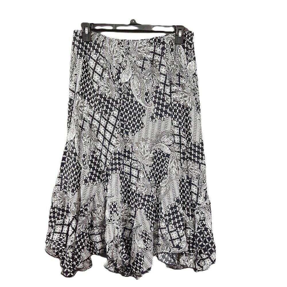 Kim Rogers Maxi Skirt Size LARGE Elastic Waist is Weak Black/White Pullon.